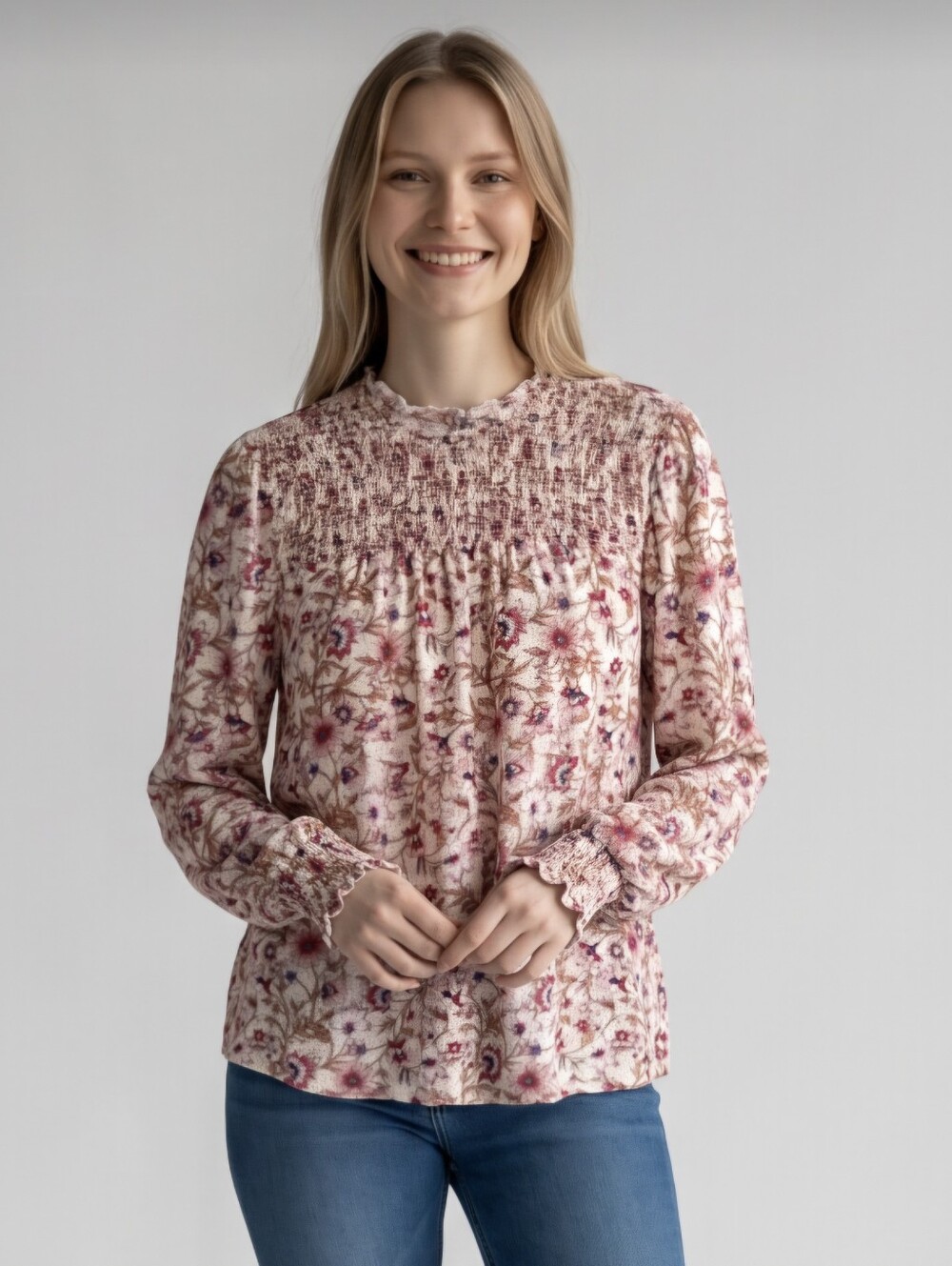 Lucky Brand Smocked Top Floral Fall Pattern